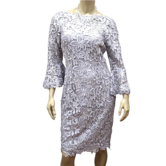 Teri Jon Lilly Lace Dress in Silver Size 18 Midi Dress - Picture 1 of 12